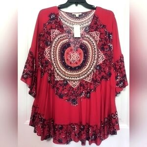 New Red Sun Tunic / Size 2X /